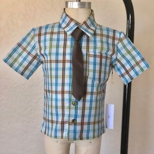 Boys 2T-3T Button Down Shirt w/Elastic Vintage Tie